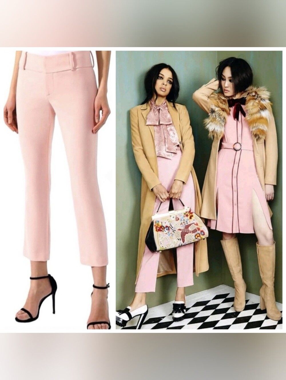 Alice + Olivia stacey fitted pink ankle crop pants Size 6 NWOT $398